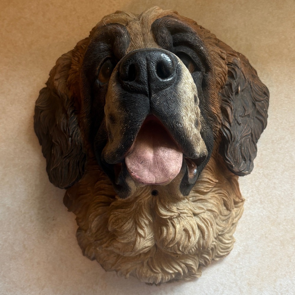Vtg Saint Bernard Dog Head Wall Mount Motion Activated Barking Resin Bust READ